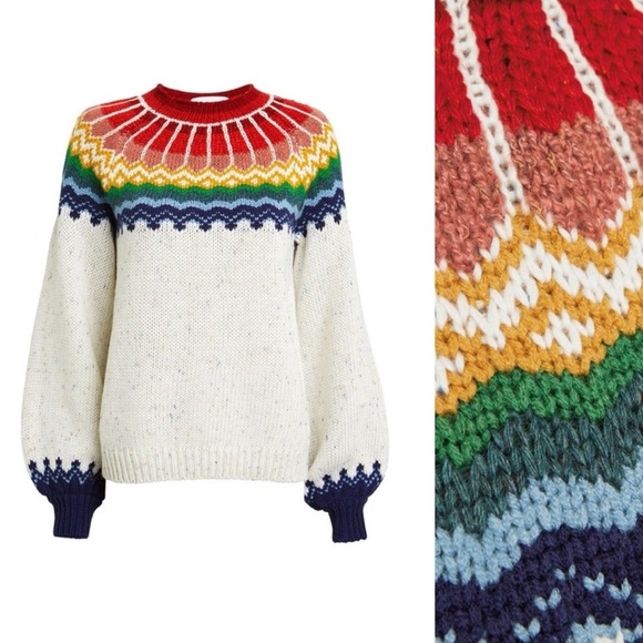 Anthropologie Saylor
Rainbow Balloon-Sleeve Intarsia Sweater size Large NWT - Picture 5 of 13